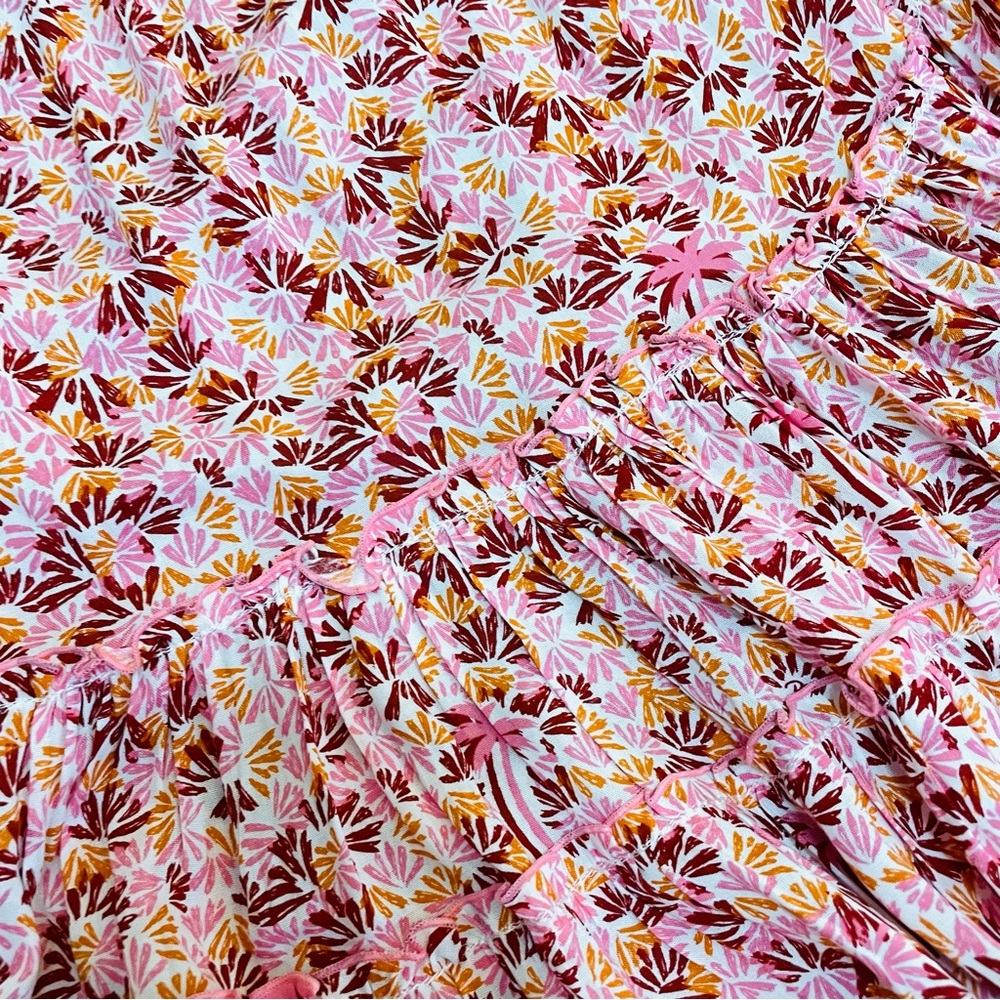 Poupette St Barth Soledad Smocked Midi Dress Pink Damask Floral Off Shoulder - Picture 15 of 16